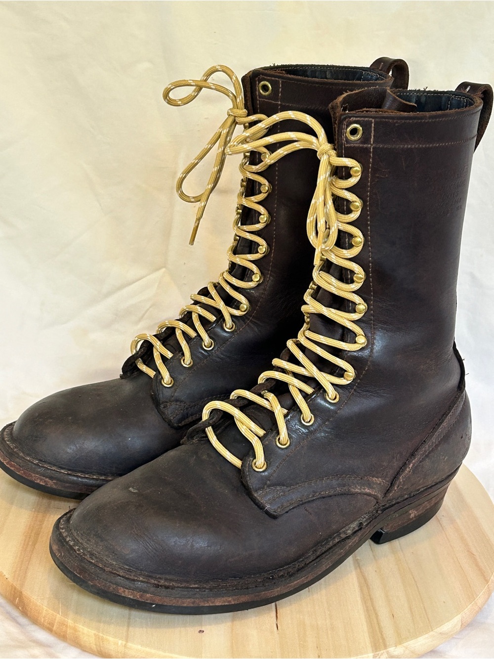 Nick's Men's Handmade Logger Boots Brown Leather US 11F